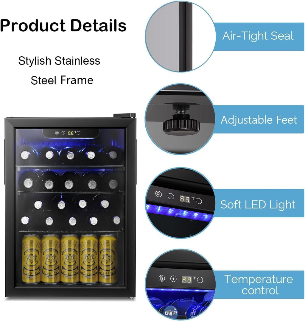 Antarctic Star Enfriador de Vino para 36 Botellas / Refrigerador de Bebidas, Mini Bodega, Refrigerador para Cerveza y Refrescos, Operación Silenciosa con Compresor, Temperatura Ajustable, Independiente, Color Negro, 4.4 pies cúbicos
