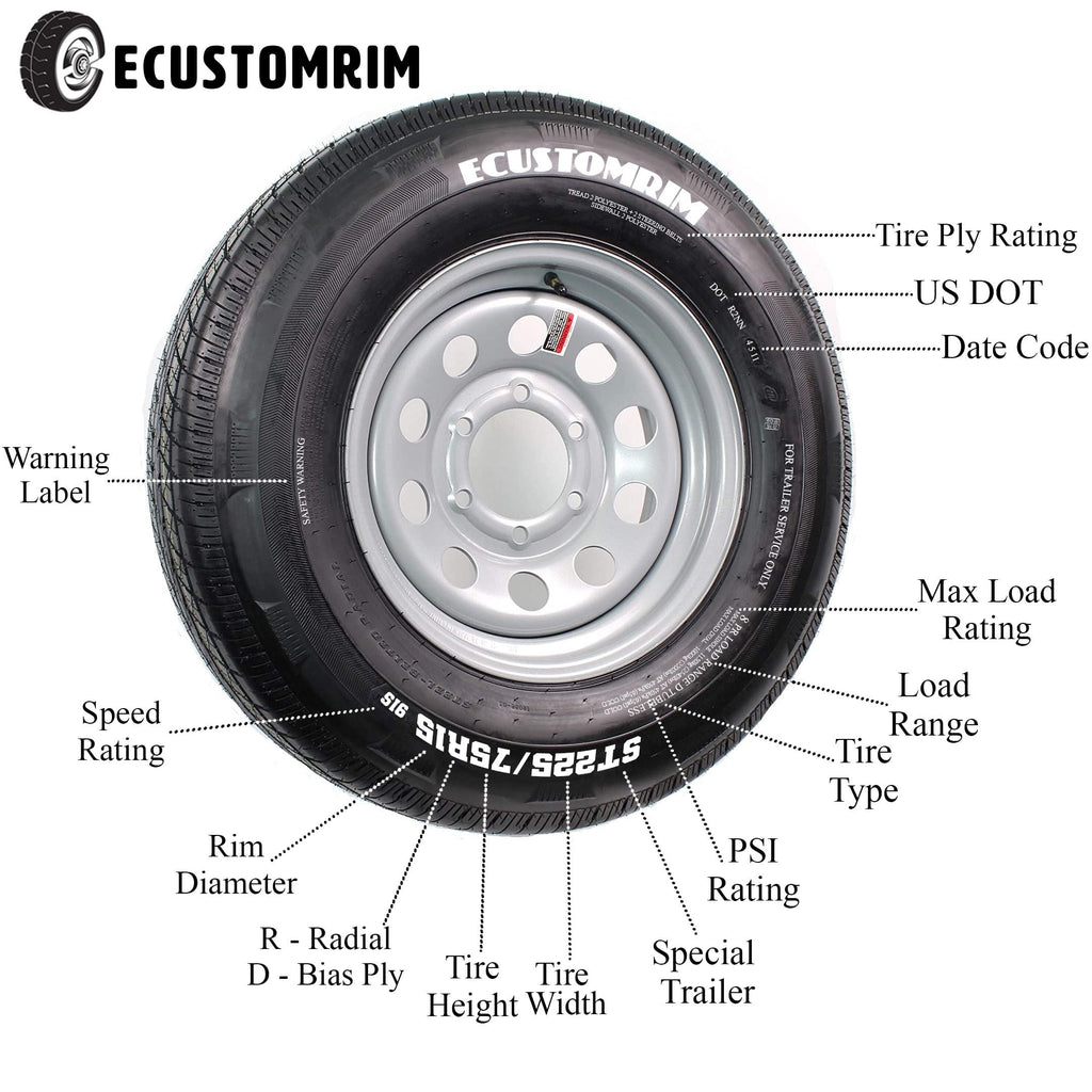 2025 Neumático para Remolque Montado en Llanta ST205/75D15 F78-15 205/75-15 LRC Rueda de 5 Perforaciones Color Plata Mod