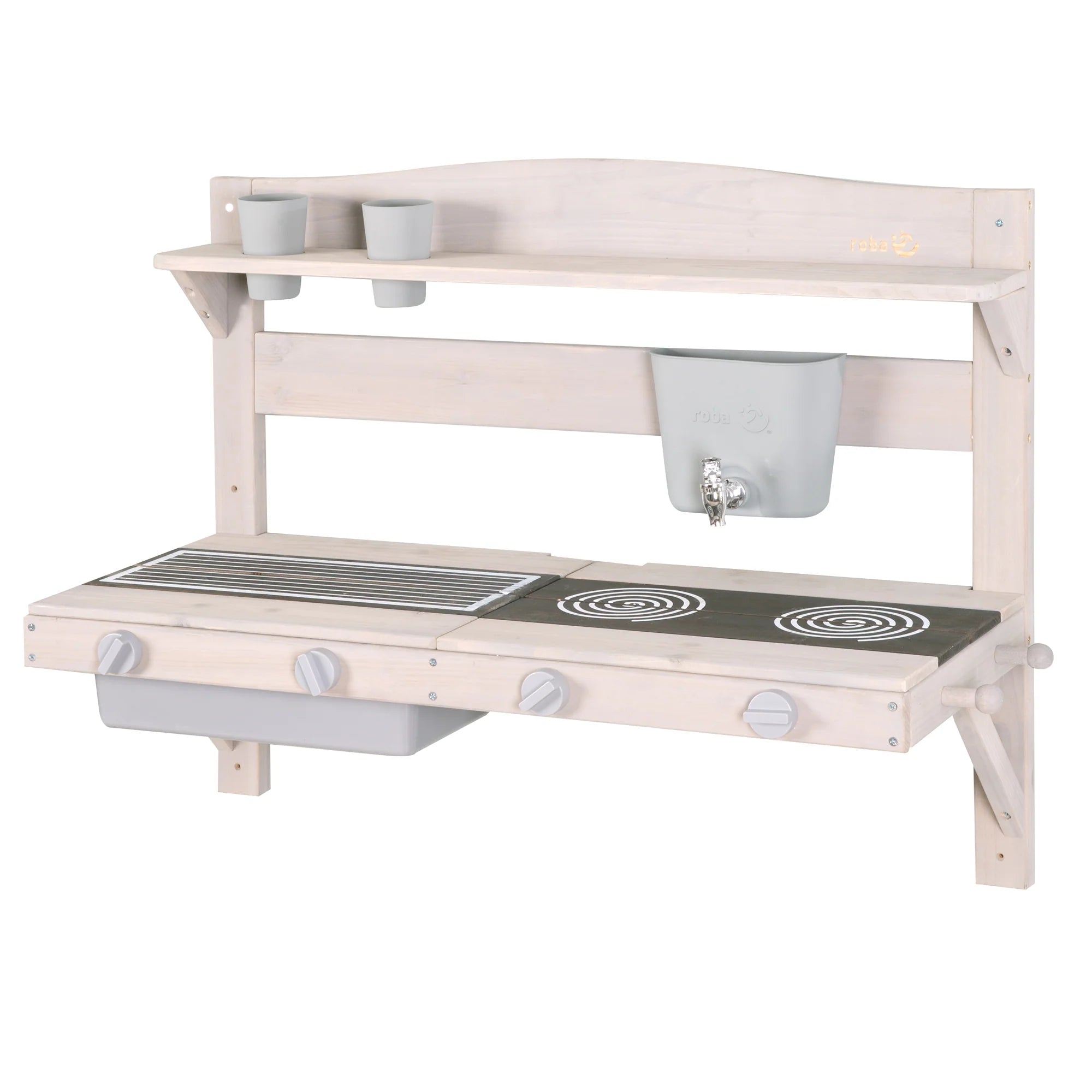 Cocina de juego y barro colgante – Madera certificada FSC – Acabado en gris grabado