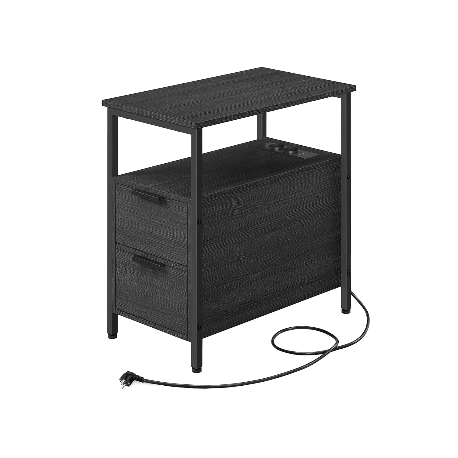 Mesa Auxiliar con Multienchufe Gris Ahumado y Negro Clásico