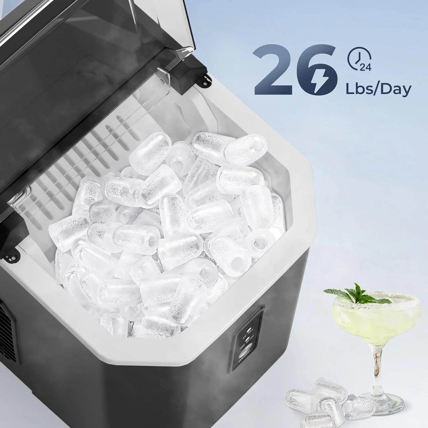 Fabricante de Hielo en Piezas EUHOMY para Mostrador – Listo en 8 Minutos, 16 kg/24H, Autolimpiante, Máquina de Hielo Portátil con Pala y Cubeta, Hielo Sonic Comestible para Casa, Fiestas, Camping o Caravana