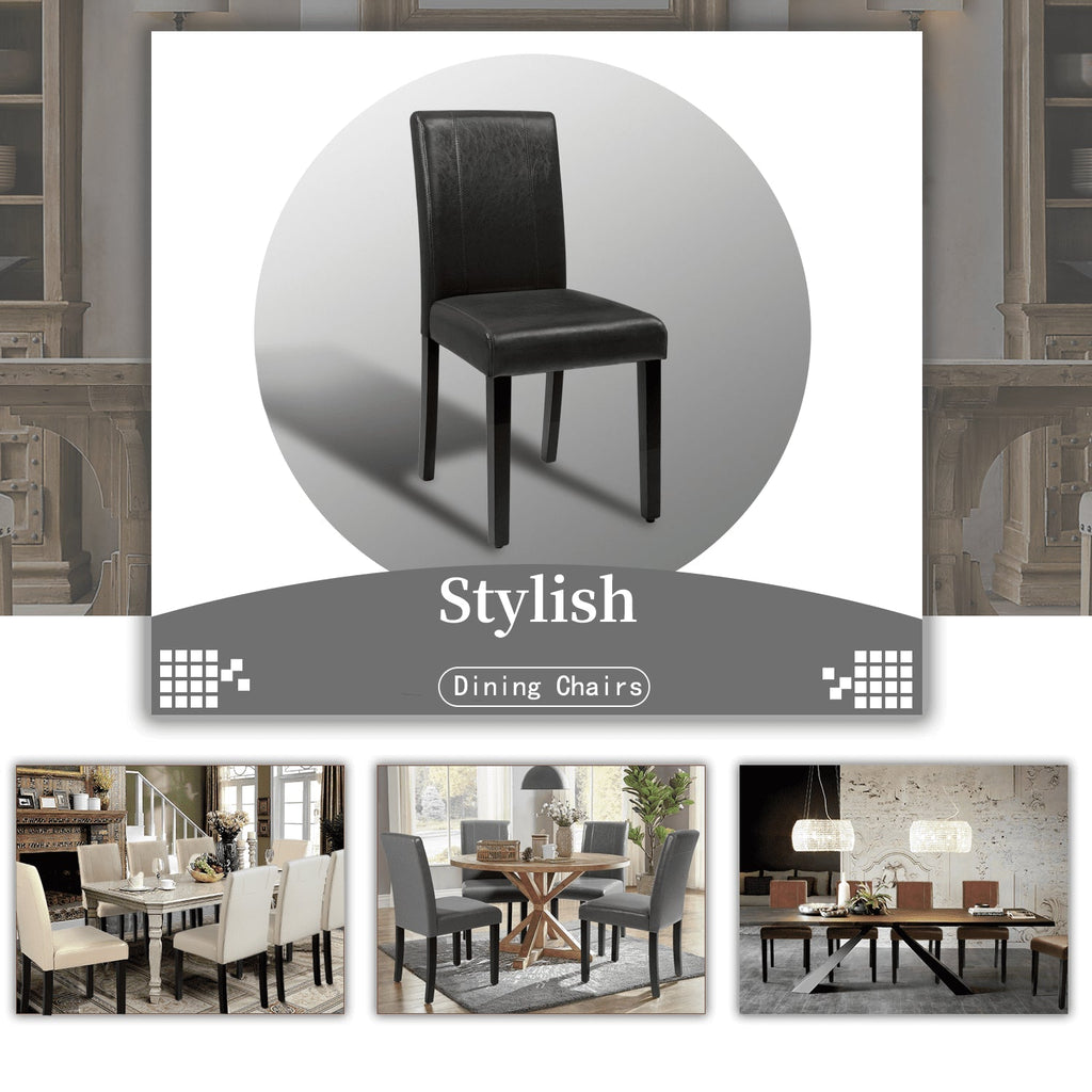 2025 Set de 4 Sillas de Comedor Lacoo Estilo Urbano con Asiento de Cuero PU y Patas de Madera, Color Negro