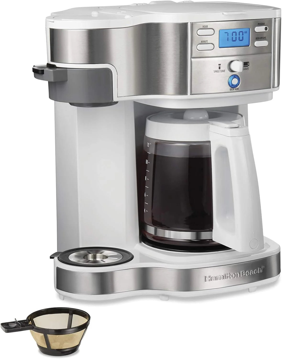 2025 Cafetera de goteo programable 2 en 1 Hamilton Beach, 12 tazas, jarra de vidrio, función pausa y sirve automática, color negro (49980R)
