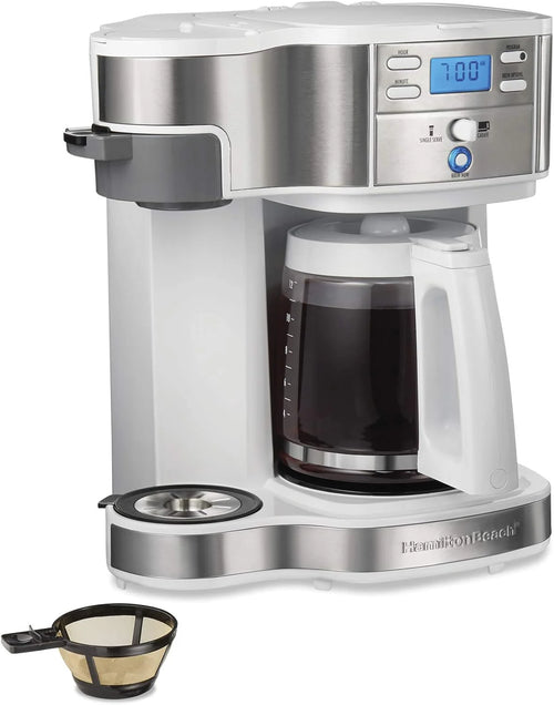 2025 Cafetera de goteo programable 2 en 1 Hamilton Beach, 12 tazas, jarra de vidrio, función pausa y sirve automática, color negro (49980R)