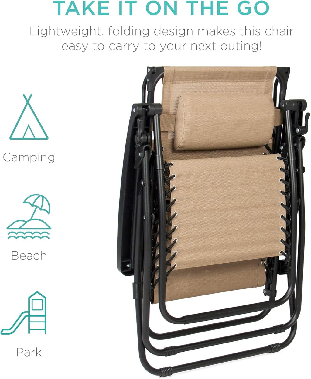 Best Choice Products – Silla Reclinable de Patio con Gravedad Cero, Ajustable y Plegable para Exteriores con Dosel, Almohada Cervical y Bandeja Lateral, Textileno – Azul Pavo Real