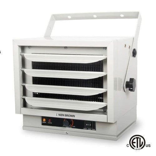 Calefactor de Techo con Ventilador Forzado KEN BROWN de 3000/4000/5000W con Controles de Perilla Doble para Garaje, Taller, Almacén o Área de Almacenamiento, Certificación de Seguridad ETL