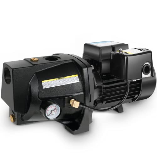 Acquaer Bomba de Chorro Convertible para Pozo Poco Profundo/Profundo de 1HP, Hierro Fundido con Kit de Eyector, Profundidad del Pozo Hasta 7.5 m o 27 m, Voltaje Dual 115V/230V, Interruptor de Presión Automático