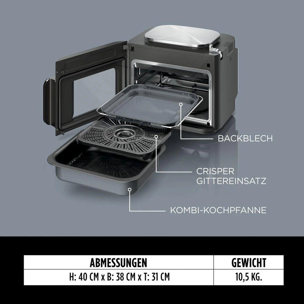 2025 Ninja Combi Multicooker 12 en 1, Horno y Freidora de Aire Caliente, 12 Funciones de Cocción, Air Fryer y Parrilla, Preparación en 15 Min*, con Plancha, Sartén, Rejilla Crisper, Guía de Recetas, Gris, SFP700EU