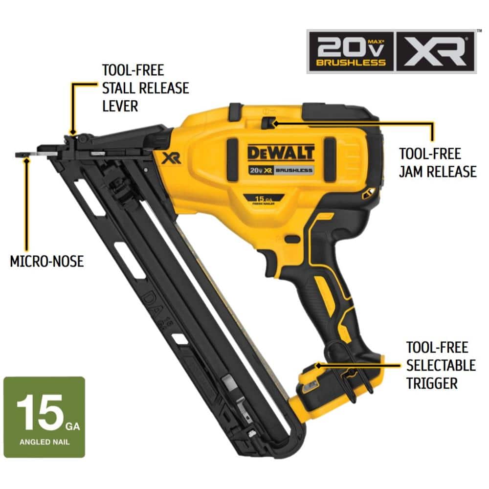 2025 Clavadora Angular de Acabado de 15 Ga. Inalámbrica 20V MAX XR de Ion-Litio (Solo Herramienta) DCN650B