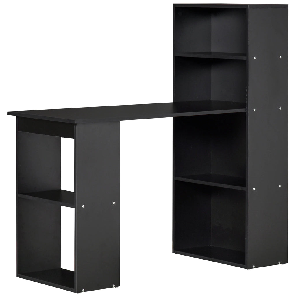 Escritorio de Ordenador Moderno de 120 cm con Estantería, Mesa de Estudio y Estación de Trabajo con 6 Estantes, Negro