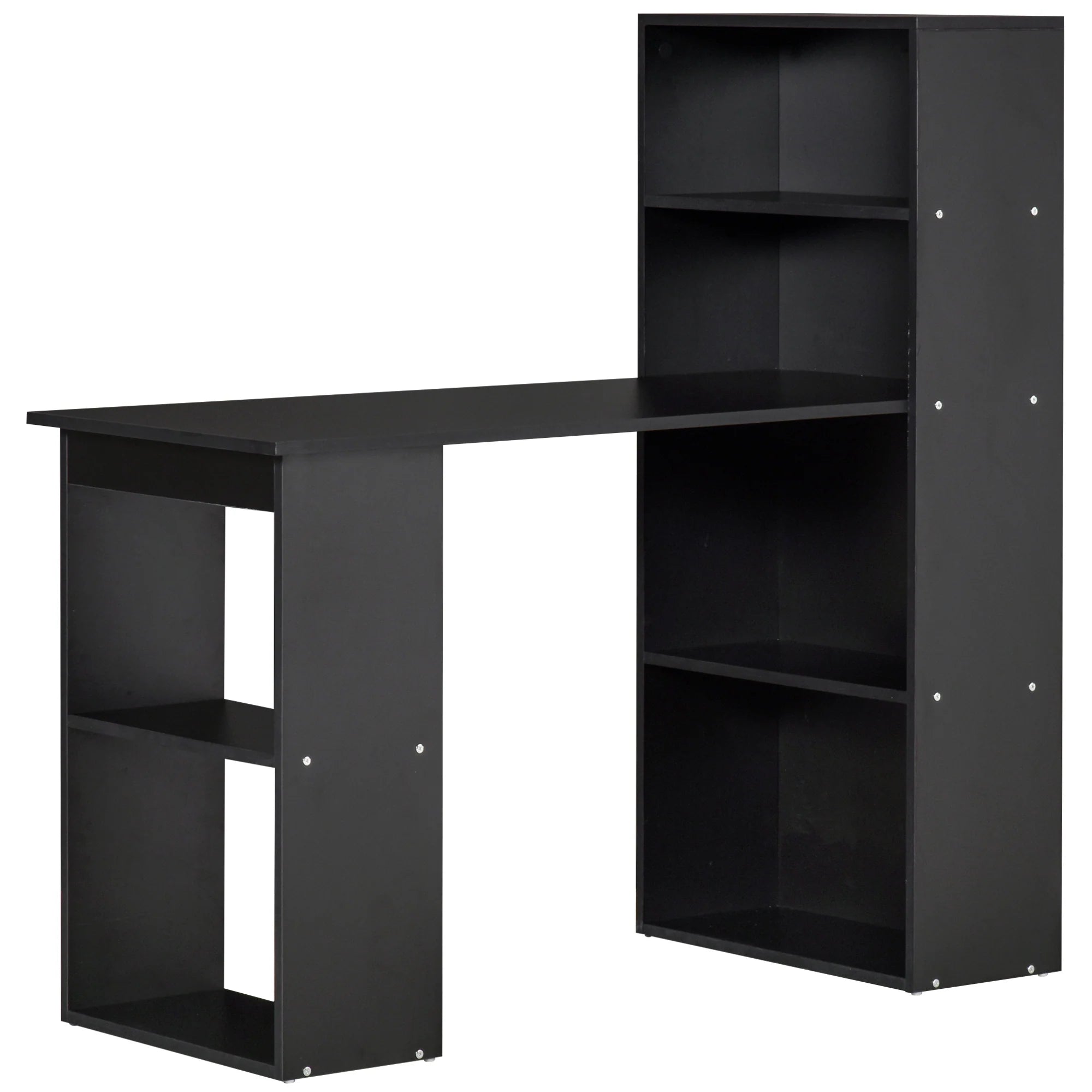 Escritorio de Ordenador Moderno de 120 cm con Estantería, Mesa de Estudio y Estación de Trabajo con 6 Estantes, Negro