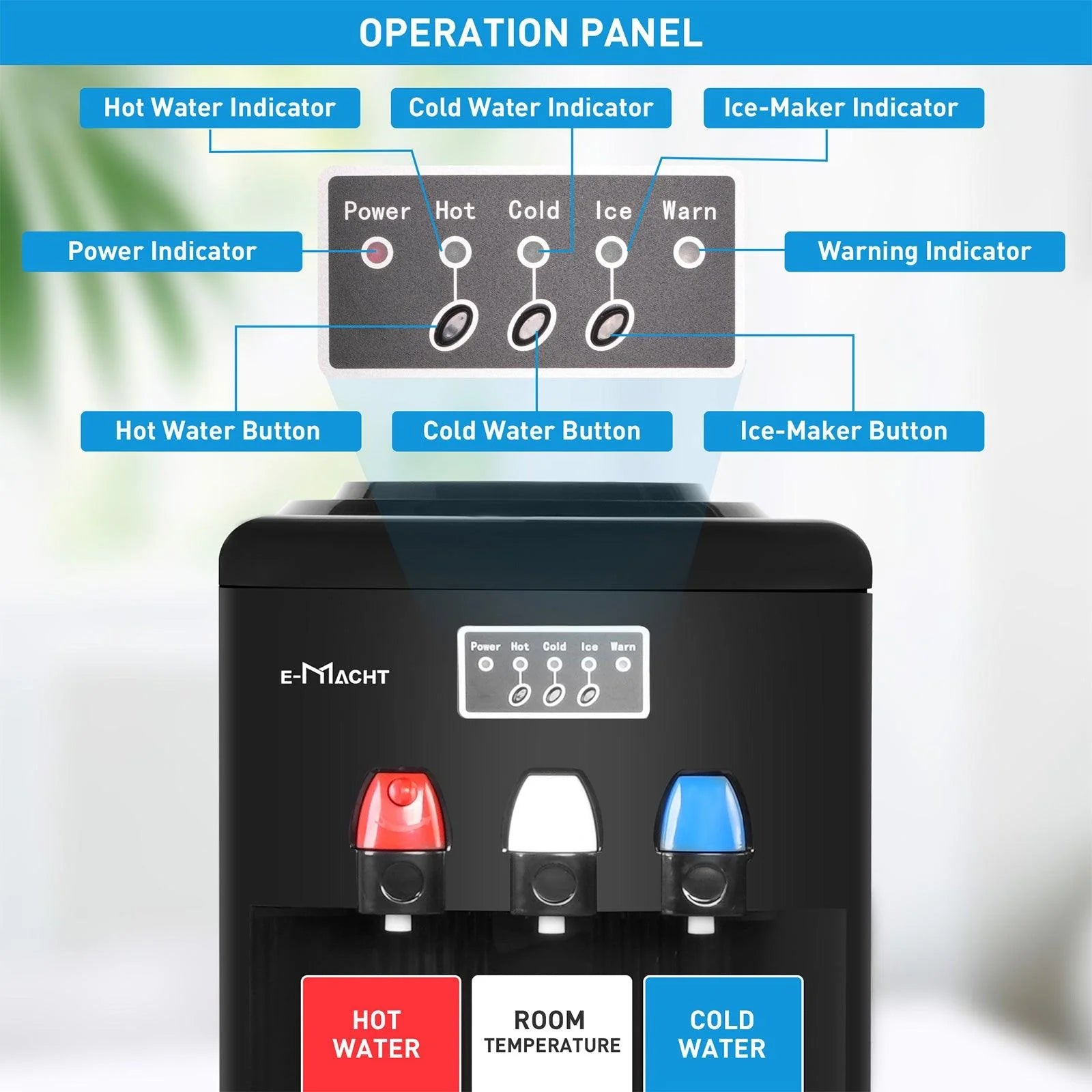 Dispensador de agua 2 en 1 con fábrica de hielo – Para botellas de 3 a 5 galones – Seguridad infantil – Negro