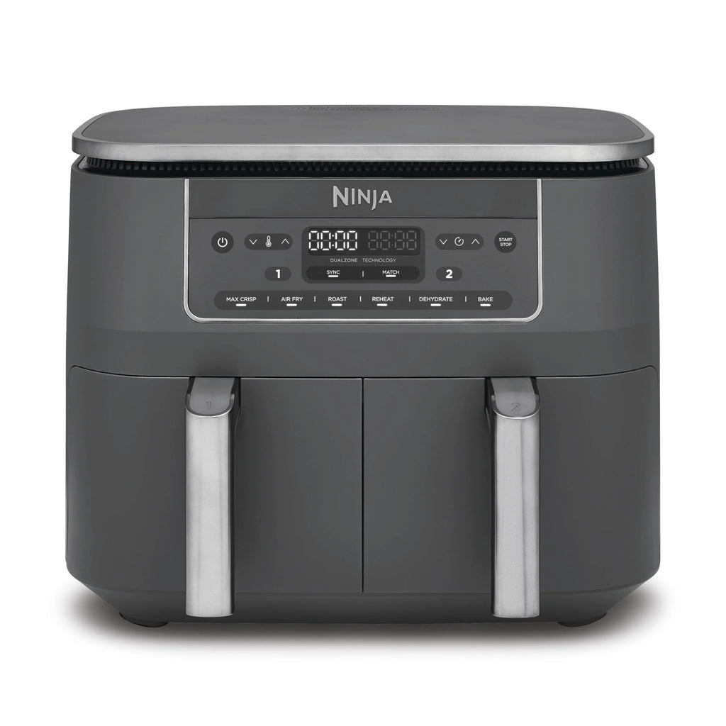 2025 Freidora de aire digital Ninja Dual Zone, 2 cajones, 6 en 1, sin aceite, capacidad 7,6 L, cocción con aire caliente, función Max Crisp, asar, hornear, recalentar, cestas aptas para lavavajillas, gris metálico DZ300EU
