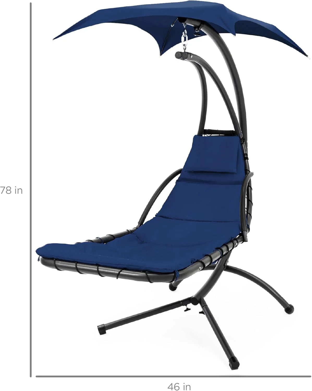 Chaise Longue Suspendue de Exterior Best Choice Products – Silla Balancín Curvada de Acero con Cojín Integrado y Toldo Desmontable – Gris Carbón
