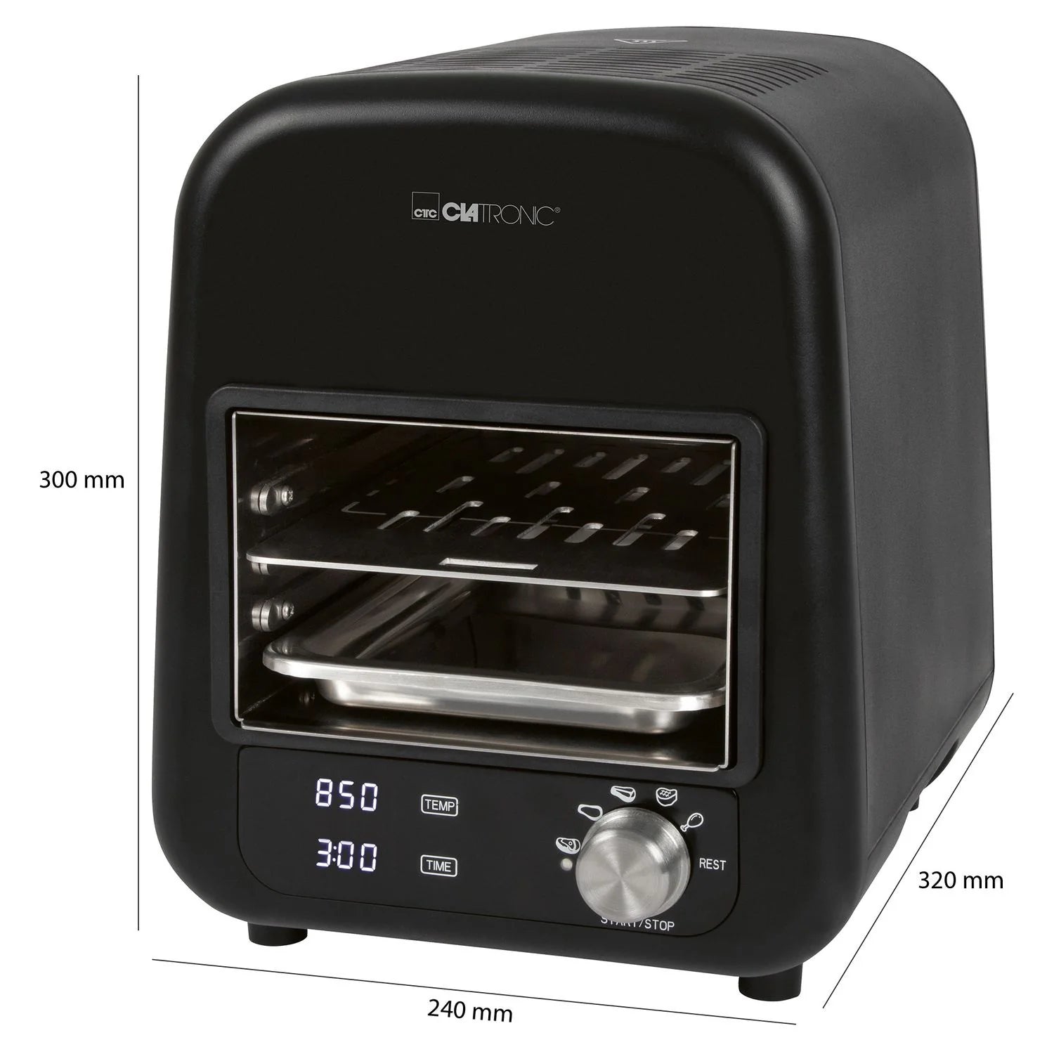 Barbacoa Grill Eléctrica Infrarrojos, Parrilla Cerámica, 5 Programas Cocinado, 850ºc,  Interior Negro 1600w Clatronic Ebg 3760