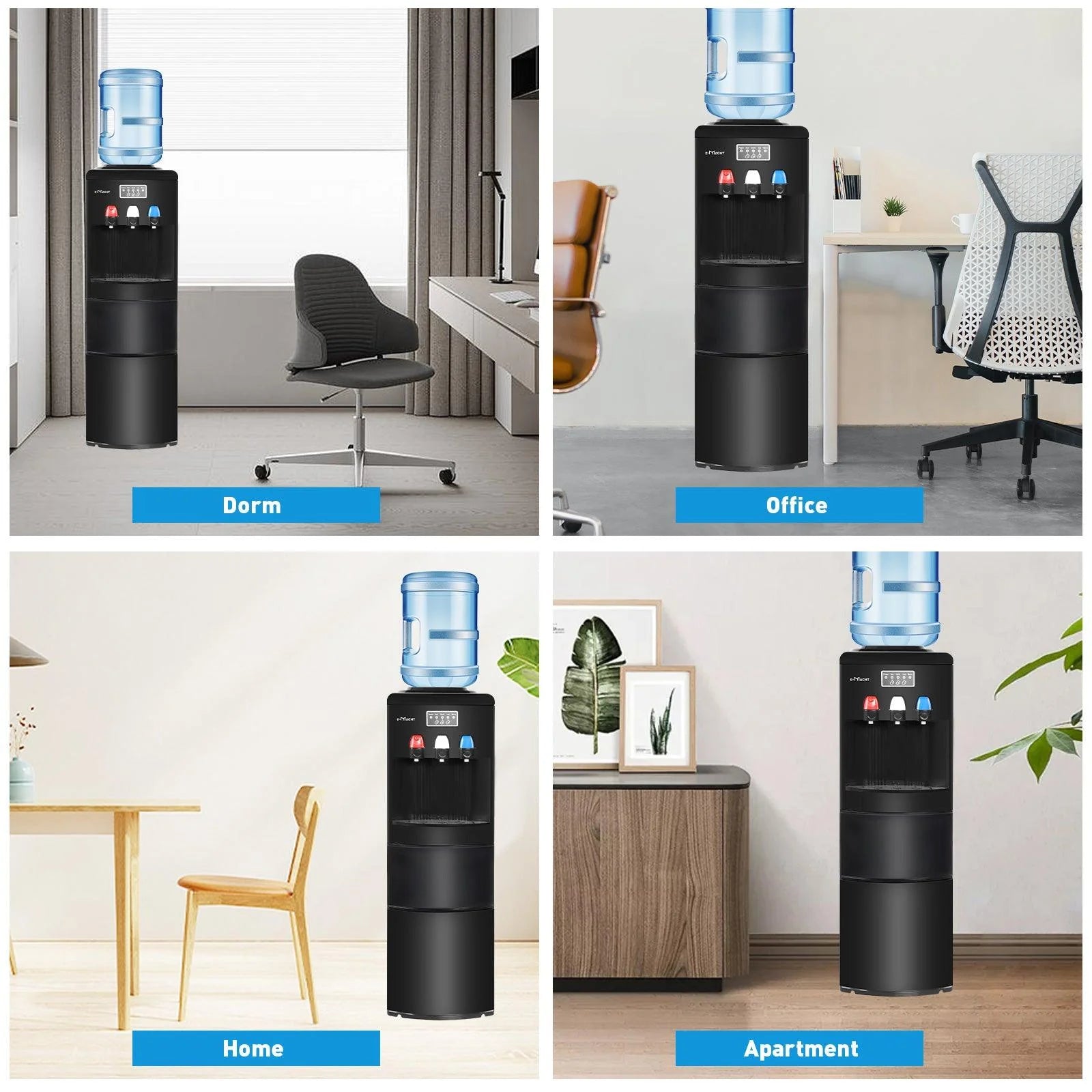 Dispensador de agua 2 en 1 con fábrica de hielo – Para botellas de 3 a 5 galones – Seguridad infantil – Negro