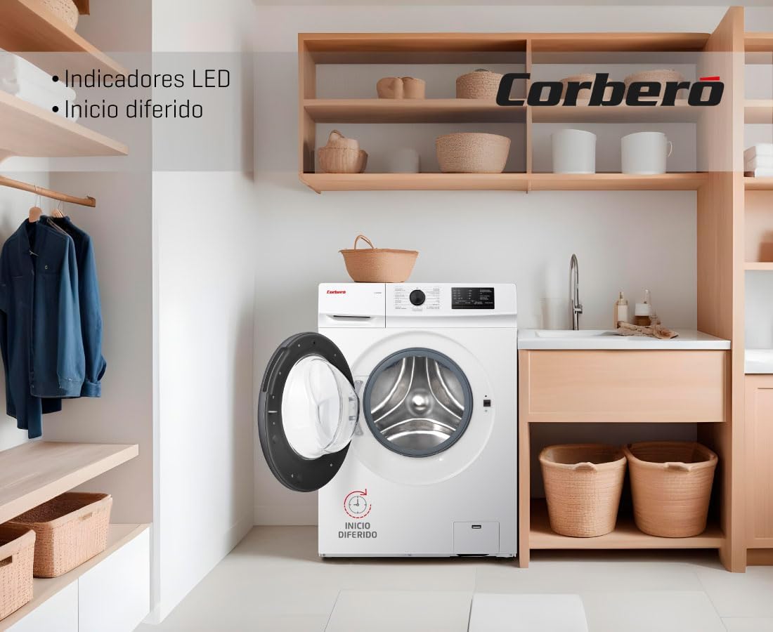 Corberó - Lavadora Carga Frontal | CLH610MC | 6 Kg | 1000 Rpm | 15 Programas | Inicio Diferido | Lavado Rápido | Blanco