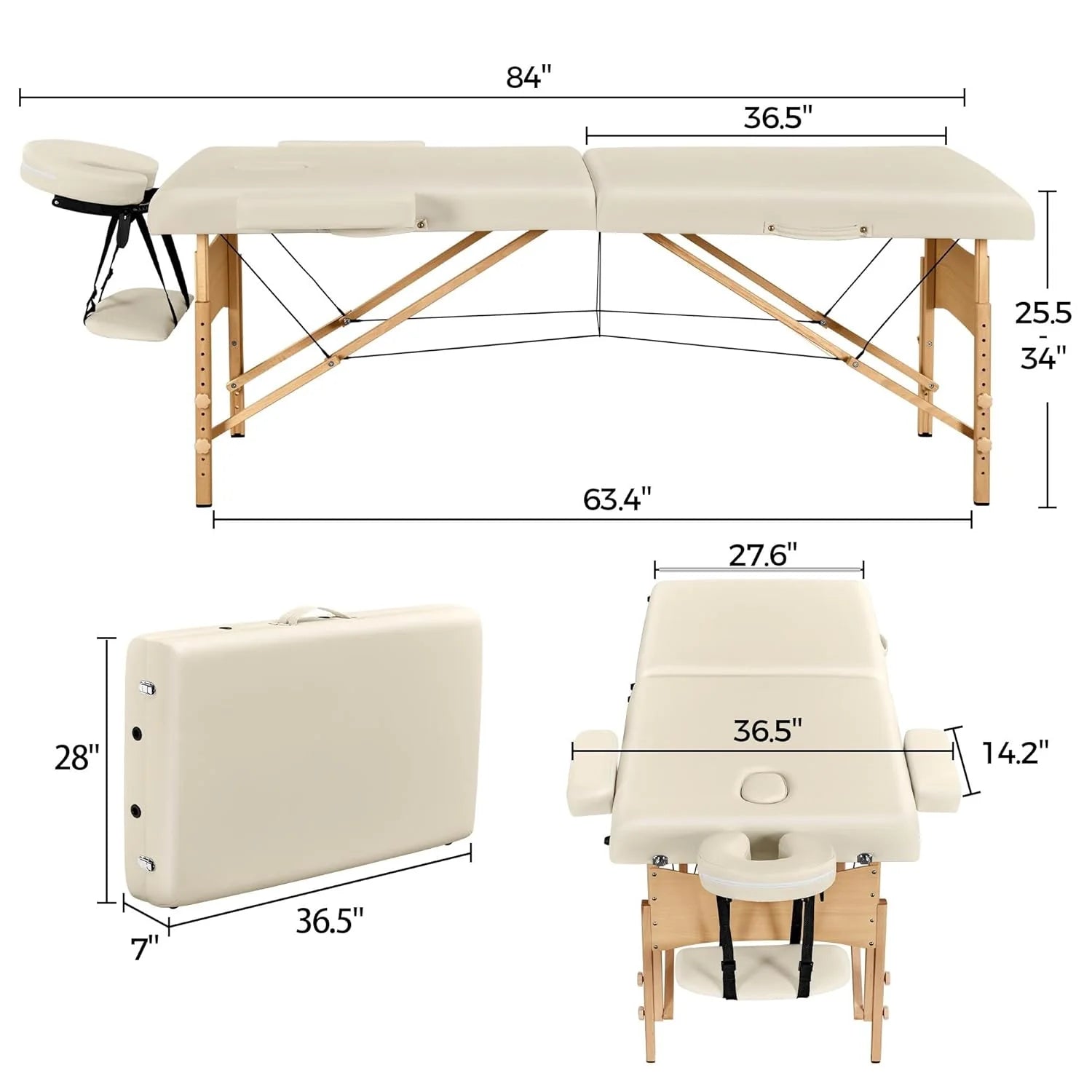 Mesa de Masajes Yaheetech – Mesa Plegable Portátil para Tratamientos, Pestañas, Spa – Mesa de Masaje Ajustable en 2 Secciones con Bolsa No Tejida, 24 pulgadas, Negra