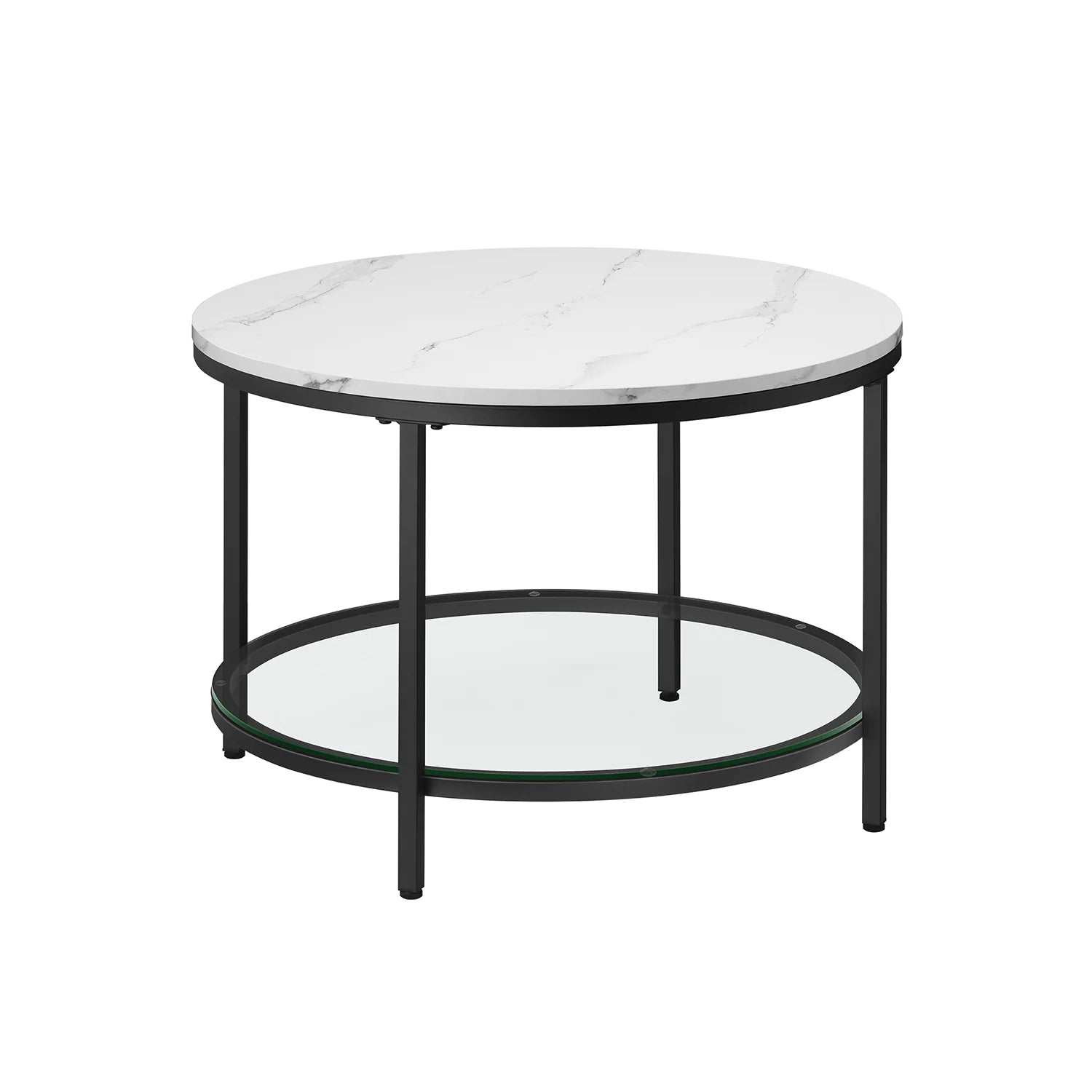 Mesa de Centro Sofá de Mármol de Imitación Redonda Estante de Vidrio