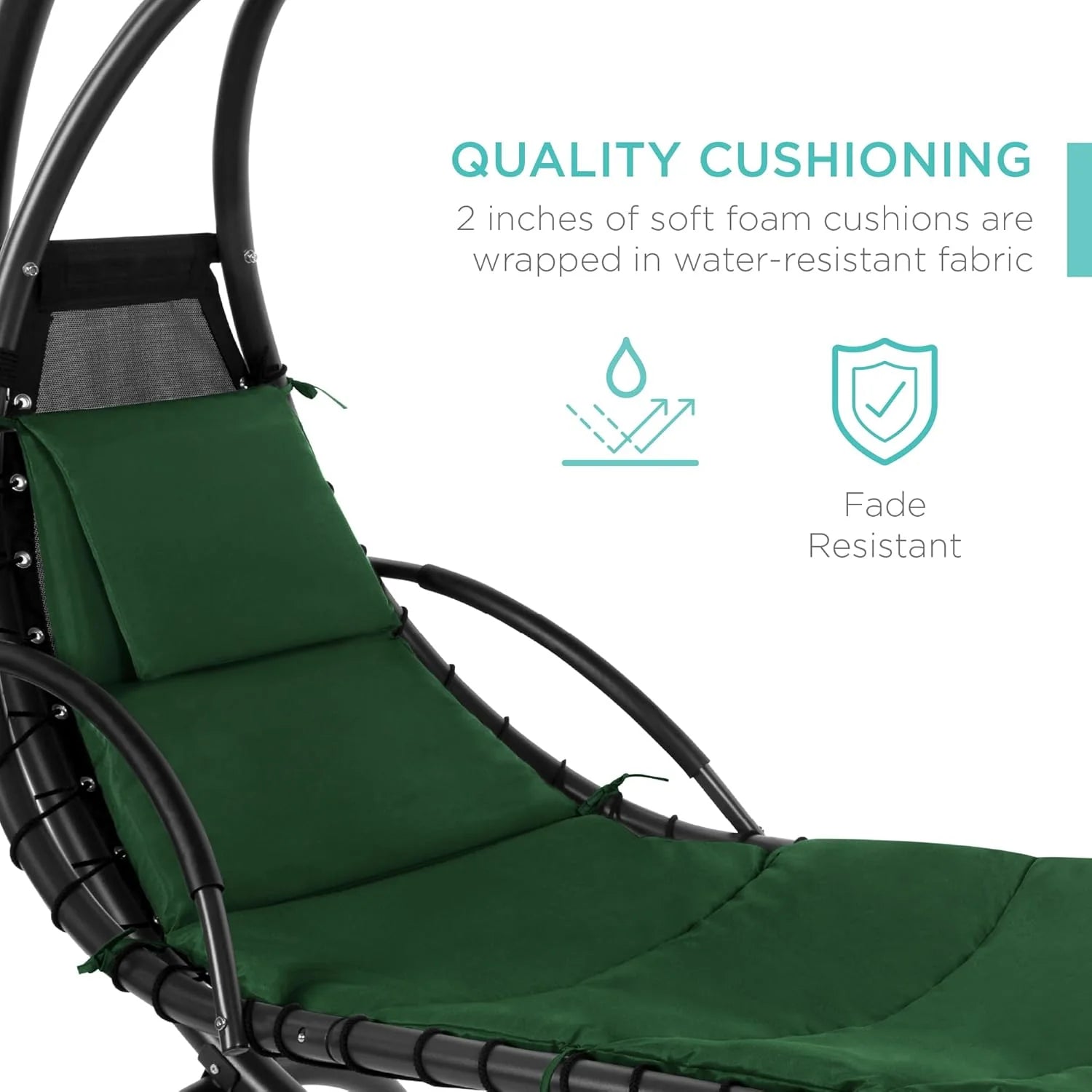 Chaise Longue Suspendue de Exterior Best Choice Products – Silla Balancín Curvada de Acero con Cojín Integrado y Toldo Desmontable – Gris Carbón