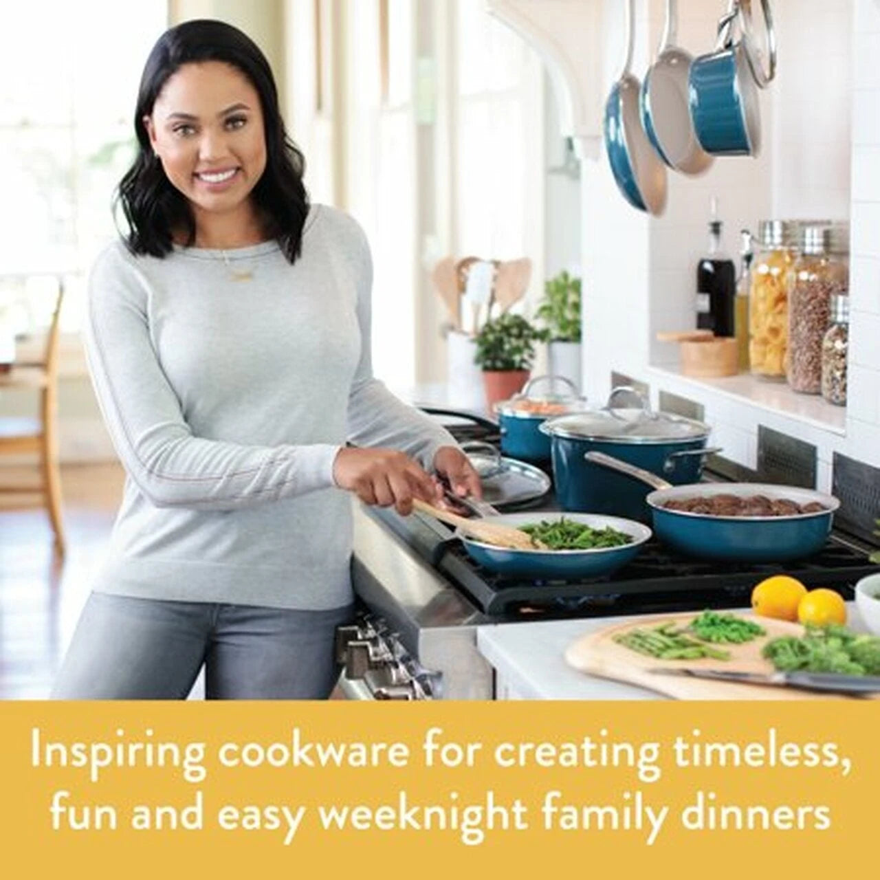 Juego de Ollas y Sartenes Antiadherentes de Porcelana Esmaltada de 10 Piezas Ayesha Curry, Azul