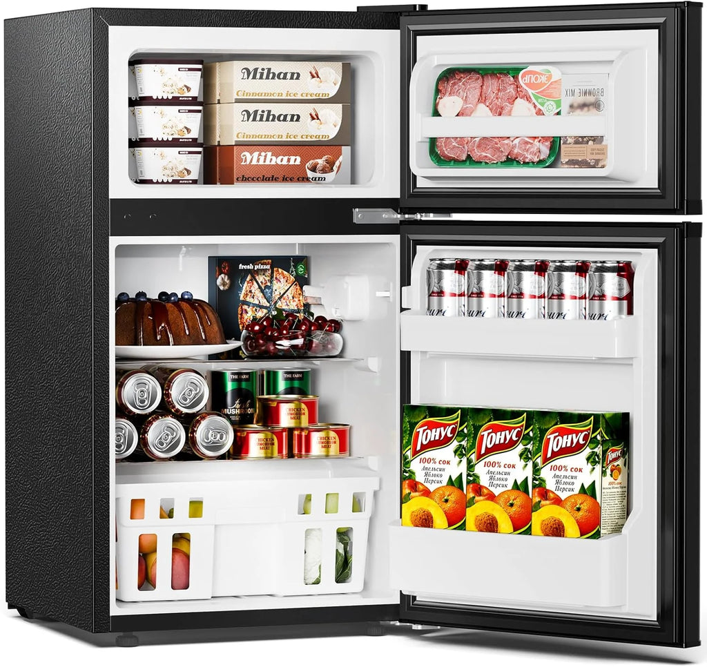 2025 Refrigerador compacto Antarctic Star con congelador separado, mini nevera de doble puerta, estantes ajustables y desmontables, estilo retro de acero inoxidable, para sala/cocina/dormitorio/oficina, 3,2 pies³, verde