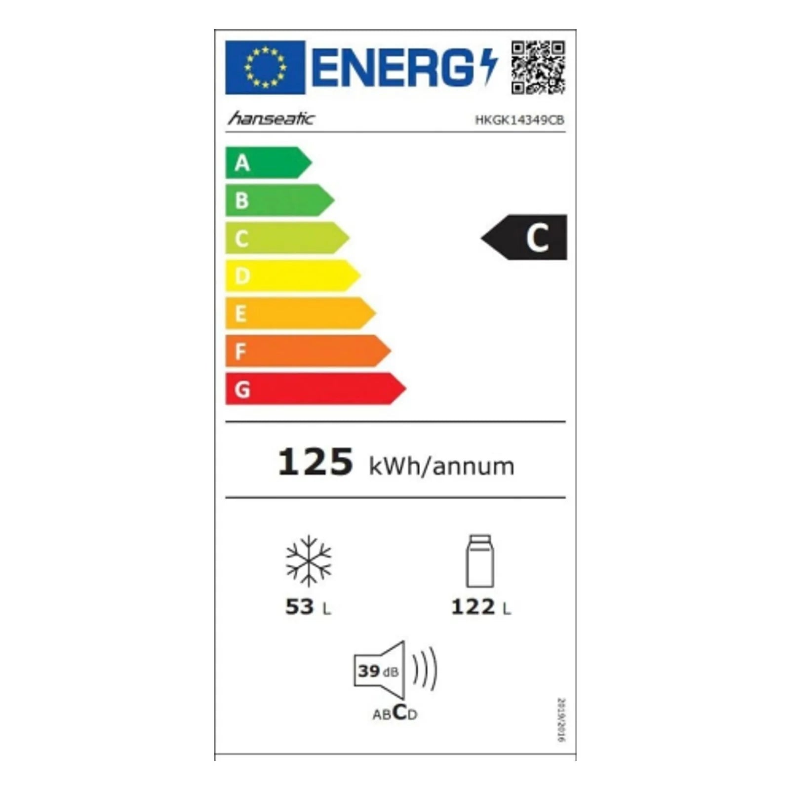 2025 Hanseatic HKGK14349CB Frigorífico combinado negro