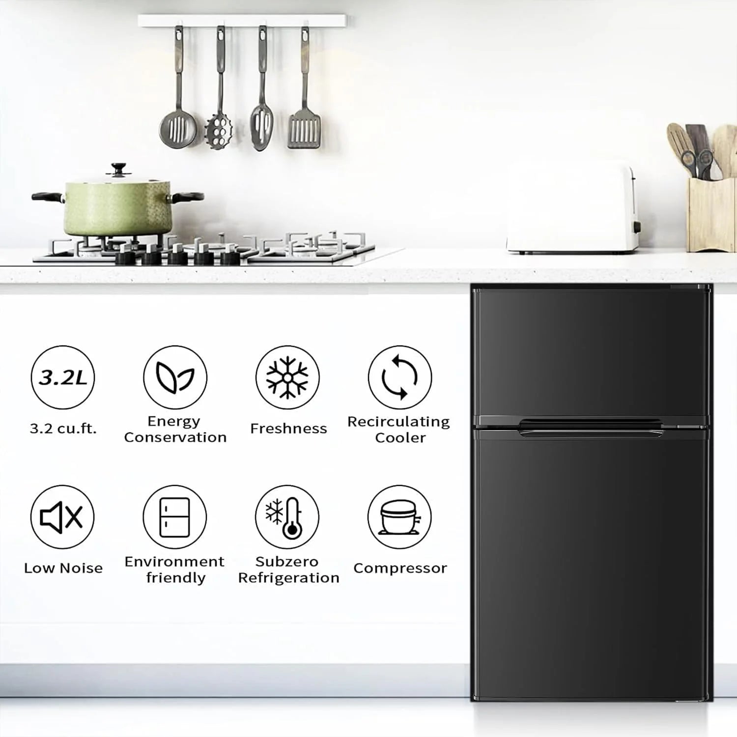 2025 Refrigerador compacto Antarctic Star con congelador separado, mini nevera de doble puerta, estantes ajustables y desmontables, estilo retro de acero inoxidable, para sala/cocina/dormitorio/oficina, 3,2 pies³, verde