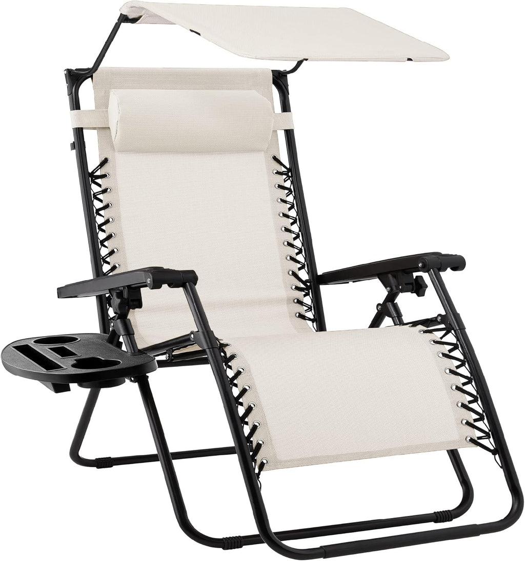 Best Choice Products – Silla Reclinable de Patio con Gravedad Cero, Ajustable y Plegable para Exteriores con Dosel, Almohada Cervical y Bandeja Lateral, Textileno – Azul Pavo Real