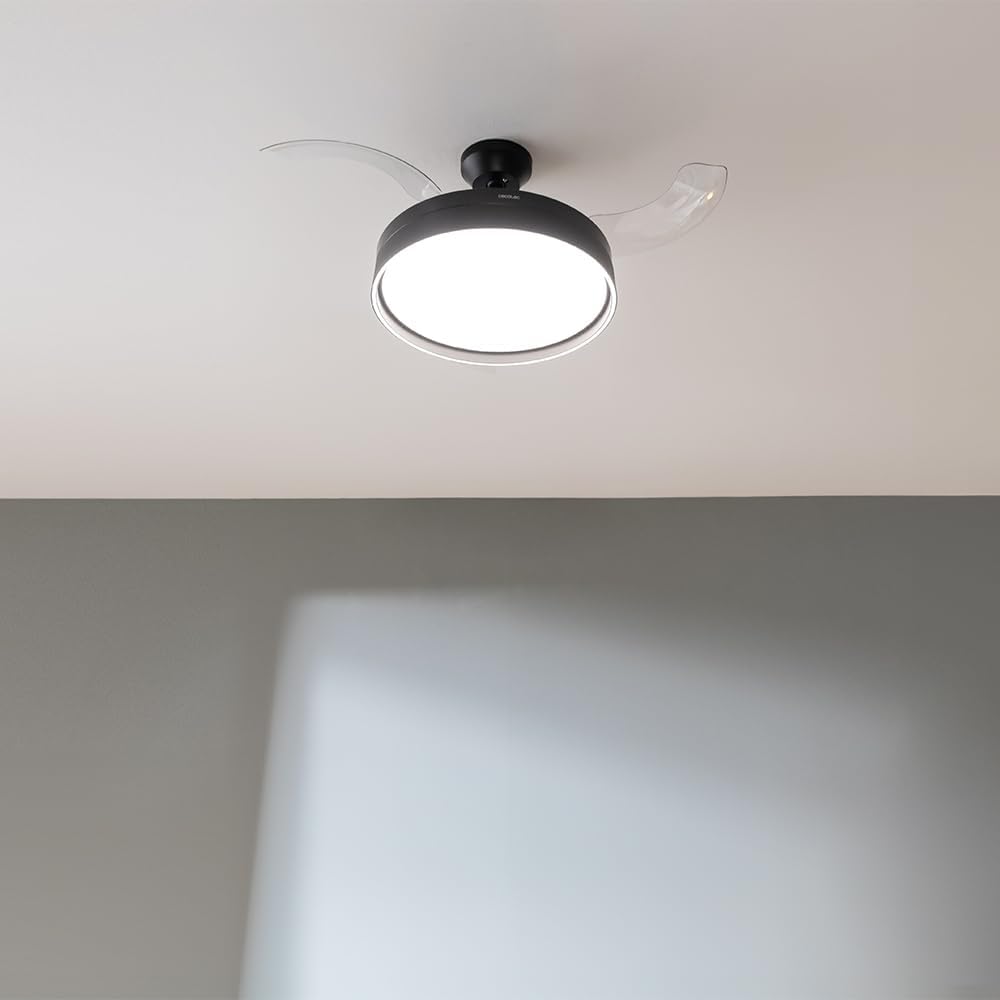 Ventilador de Techo Cecotec con Aspas Retráctiles y Lámpara Invisible EnergySilence Aero 4280 de Acero, 40 W, Diámetro 42 Pulgadas (106 cm), Temporizador, 3 Tonos de Luz, Función Verano-Invierno