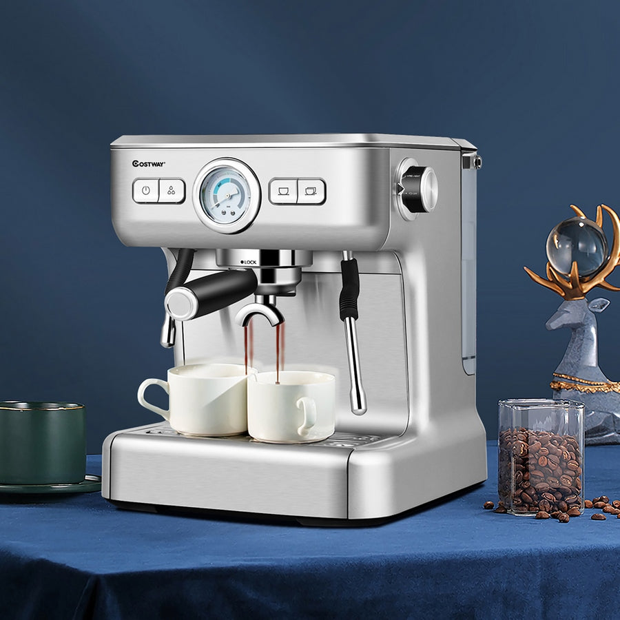2025 Máquina de Espresso Semi-Automática Costway con Tanque de Agua, Bomba de Presión y Varilla de Vapor para Leche