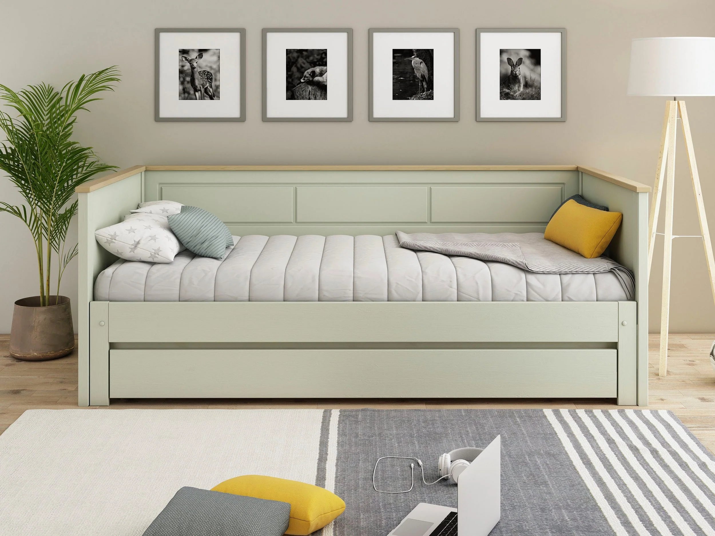 Cajón para cama Erik de madera de pino verde olivo, 185 cm de longitud