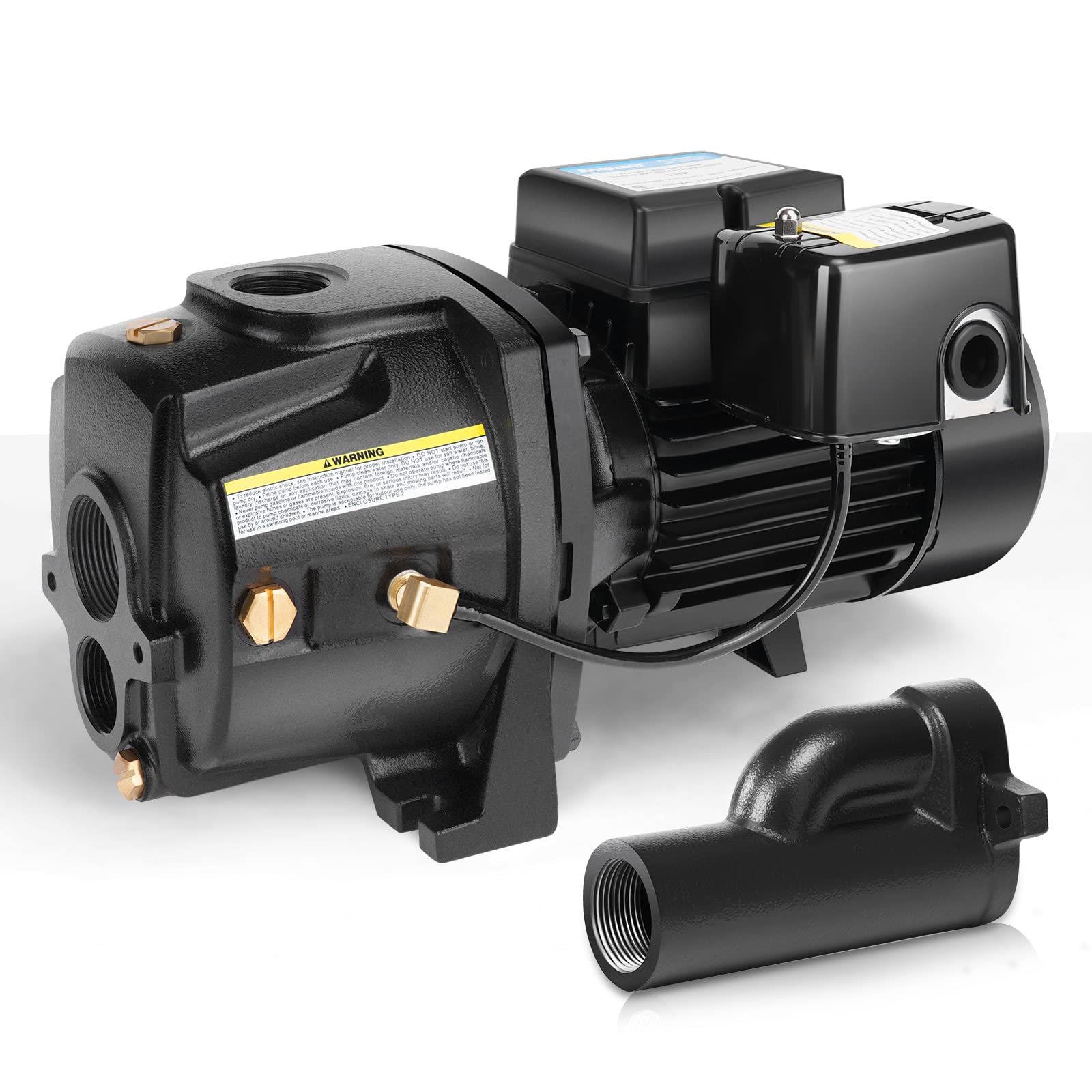2025 Bomba de Pozo Acquaer 1HP Convertible de Hierro Fundido con Kit de Eyectores – Para Pozos Superficiales y Profundos hasta 25 o 90 ft, Voltaje 115V/230V, con Interruptor de Presión Automático