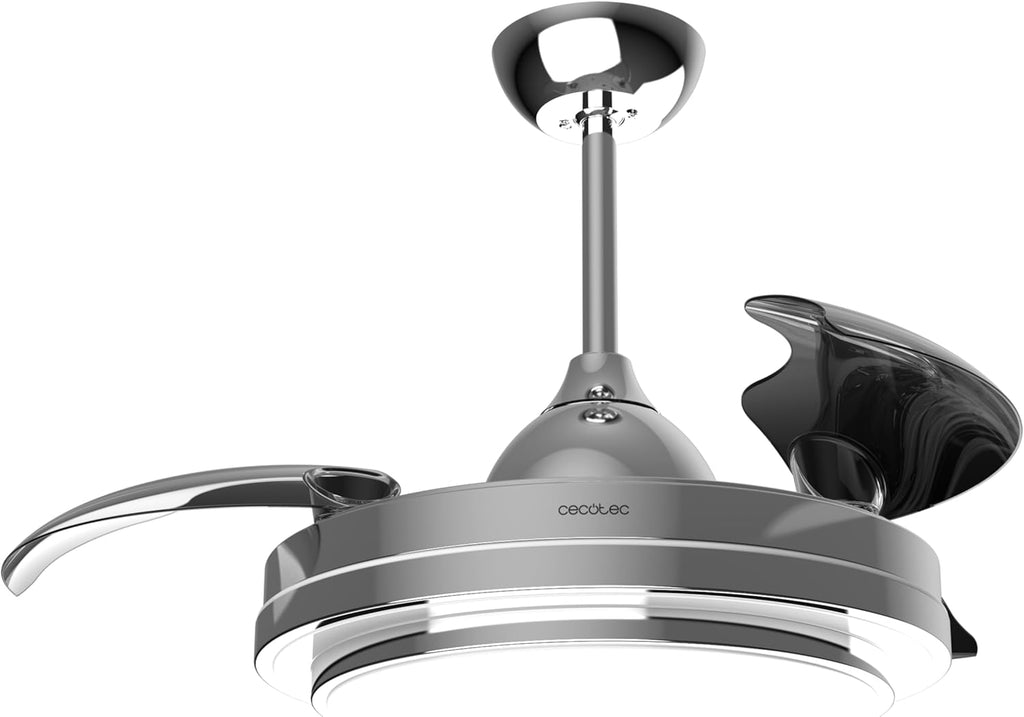 Ventilador de Techo Cecotec con Aspas Retráctiles y Lámpara Invisible EnergySilence Aero 4280 de Acero, 40 W, Diámetro 42 Pulgadas (106 cm), Temporizador, 3 Tonos de Luz, Función Verano-Invierno