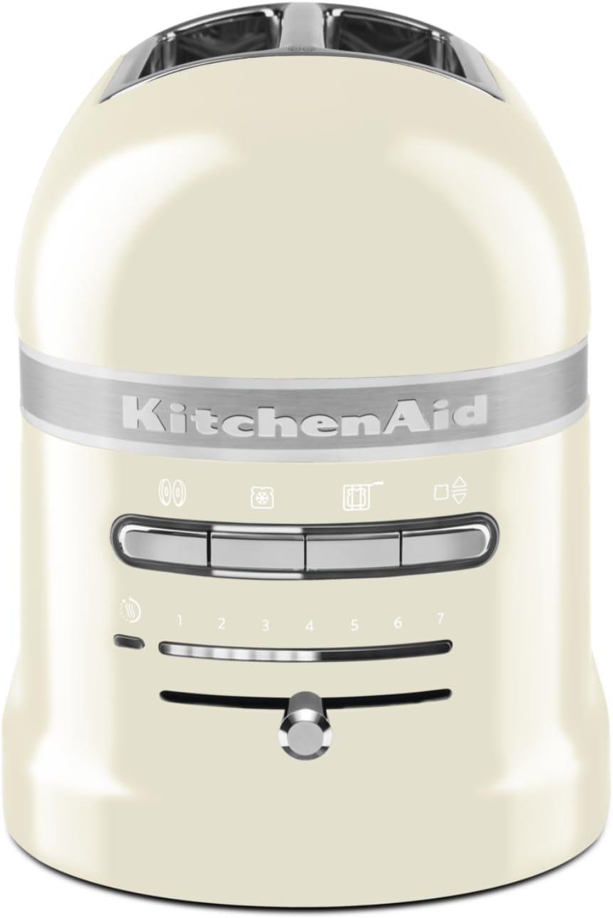KitchenAid Tostadora de Pan con Doble Ranura Ancha - Artisan - Para Diferentes Tipos de Pan - 7 Niveles de Tostado - Con Rejilla para Sándwiches - Crema