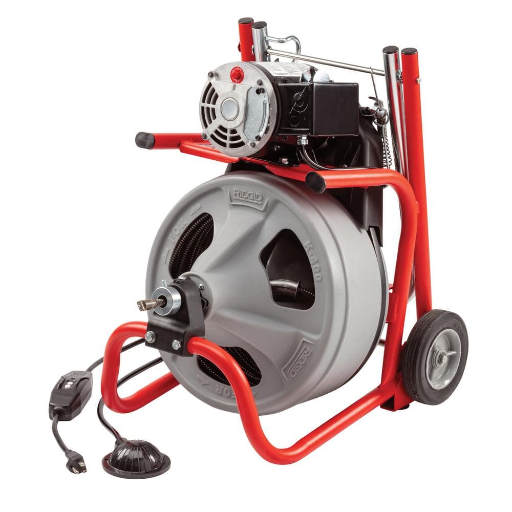 K-400 Máquina Desatascadora de Drenajes con Tambor de 120 Voltios con Cable C-32IW de 3/8 pulg. x 75 pies + Juego de Herramientas de 4 Piezas y Guantes 52363