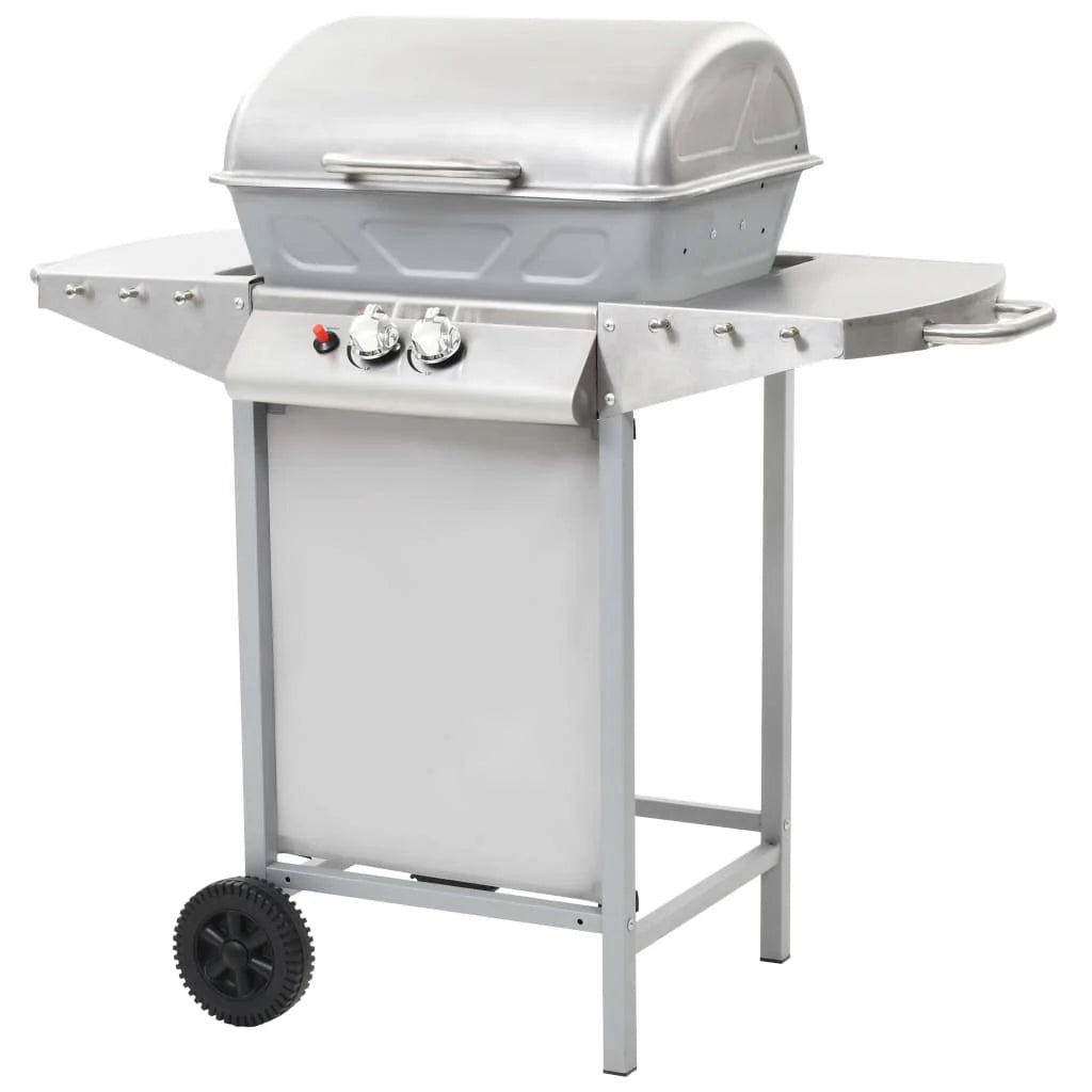 Barbacoa Portátil De Gas Con 2 Zonas Plateada Acero Inoxidable Vidaxl