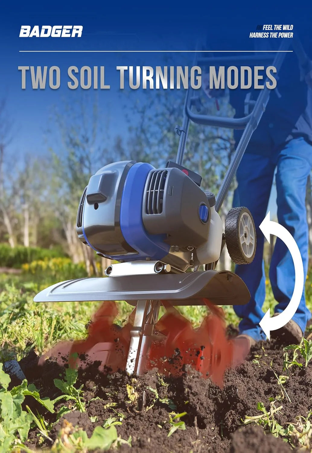 Cultivador de Jardín de 53cc – Mini Cultivador de 15 Pulgadas con Palanca Reforzada Desmontable, Herramienta de Labranza para Céspedes, Jardines y Campos