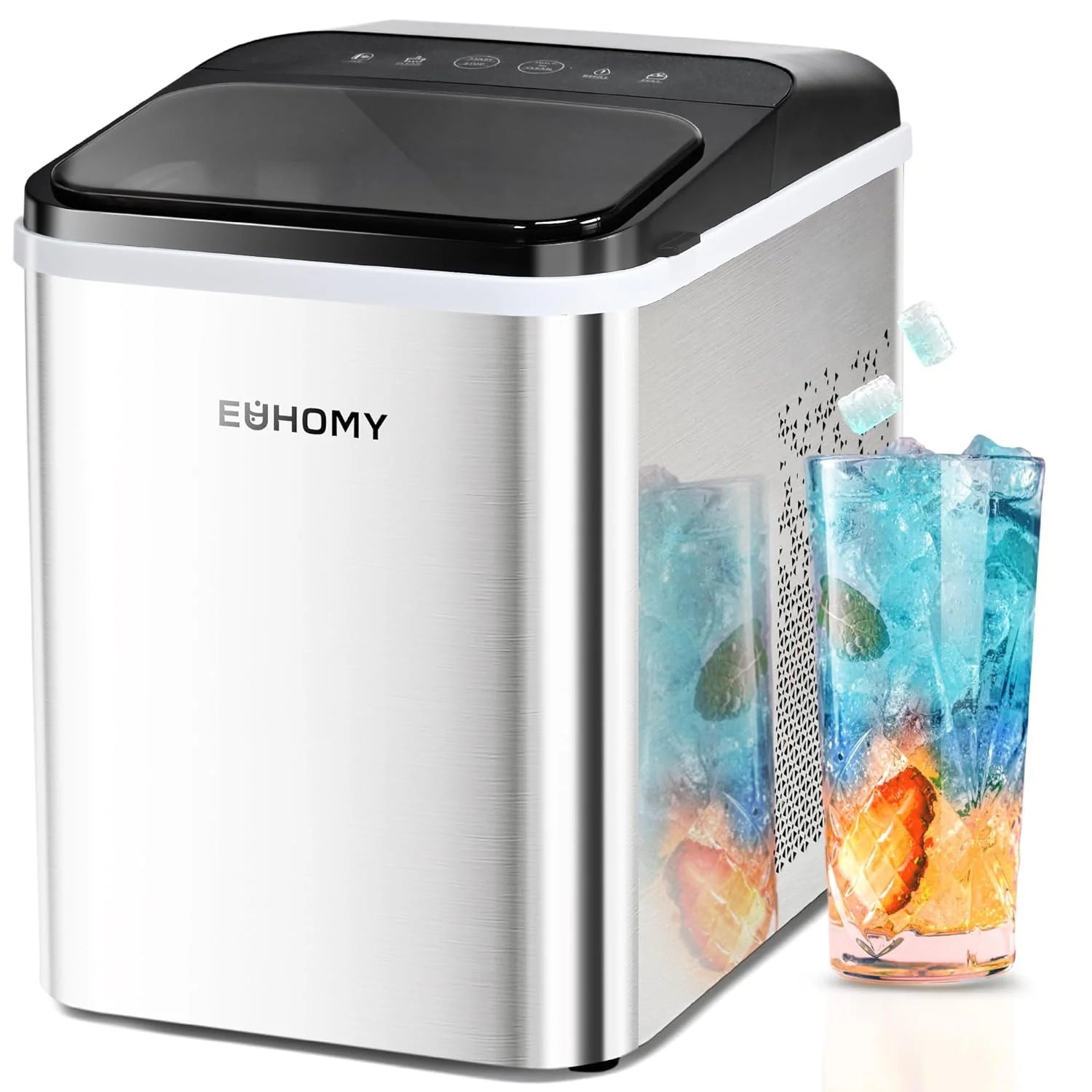 Fabricante de Hielo en Piezas EUHOMY para Mostrador – Listo en 8 Minutos, 16 kg/24H, Autolimpiante, Máquina de Hielo Portátil con Pala y Cubeta, Hielo Sonic Comestible para Casa, Fiestas, Camping o Caravana