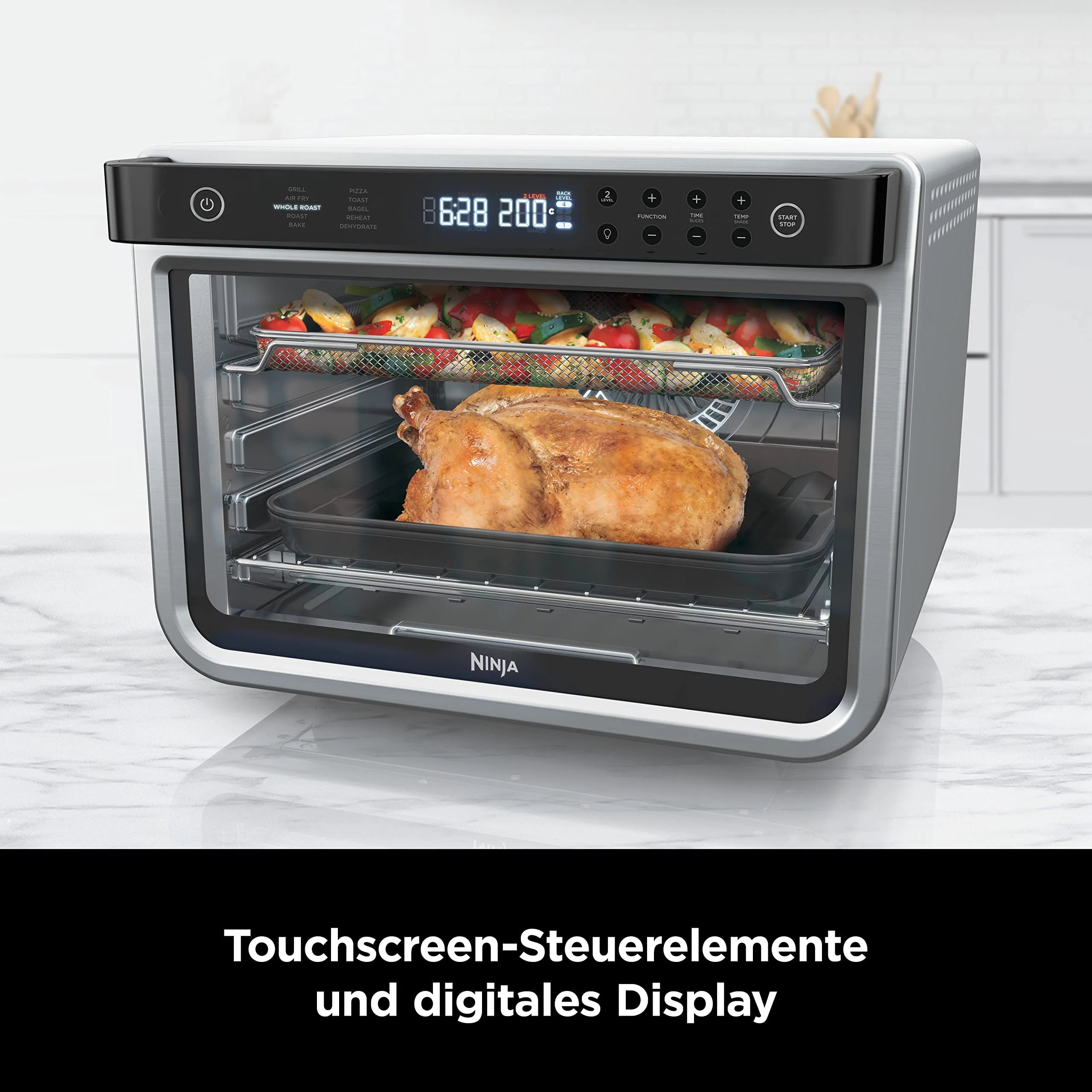 2025 Horno multifunción Ninja Foodi 10 en 1, mini horno portátil para encimera, horno versátil con 10 funciones de cocción; Air Fry, asar, grill, hornear y más, plata/negro DT200EU