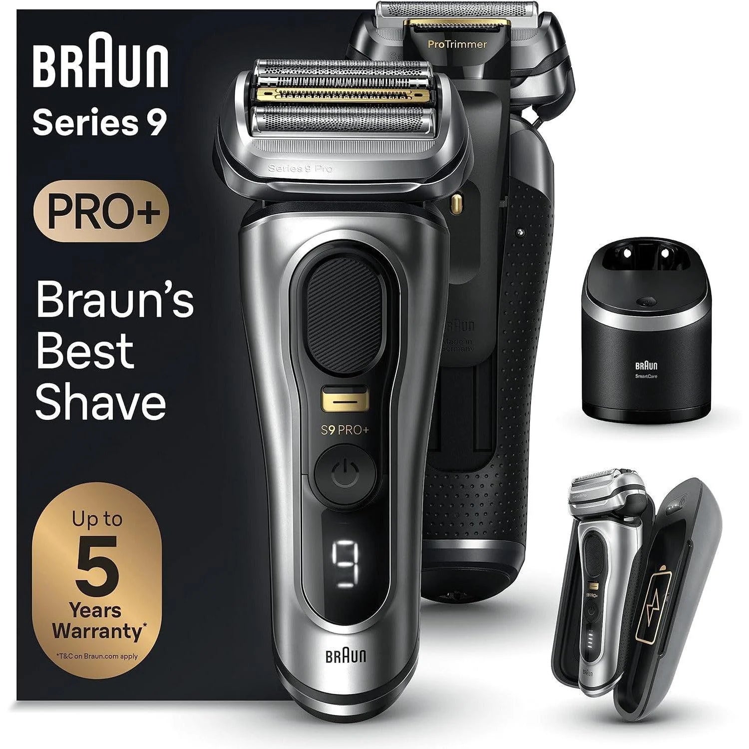 2025 Afeitadora Braun Series 9 Pro+ 9477cc – Afeitado en seco y húmedo con SmartCare Center 5 en 1 y PowerCase, plateado