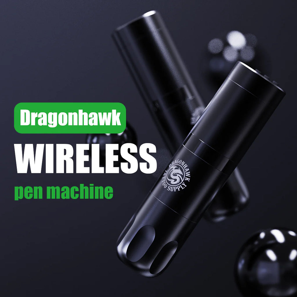 Kit de Máquina de Tatuaje Inalámbrica Dragonhawk X3 con 10 Cartuchos y Dos Botellas de Tinta Negra
