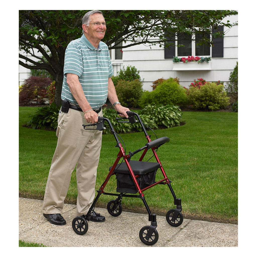 2025 Andador de altura ajustable en aluminio con ruedas de 15 cm, rojo – Drive Medical