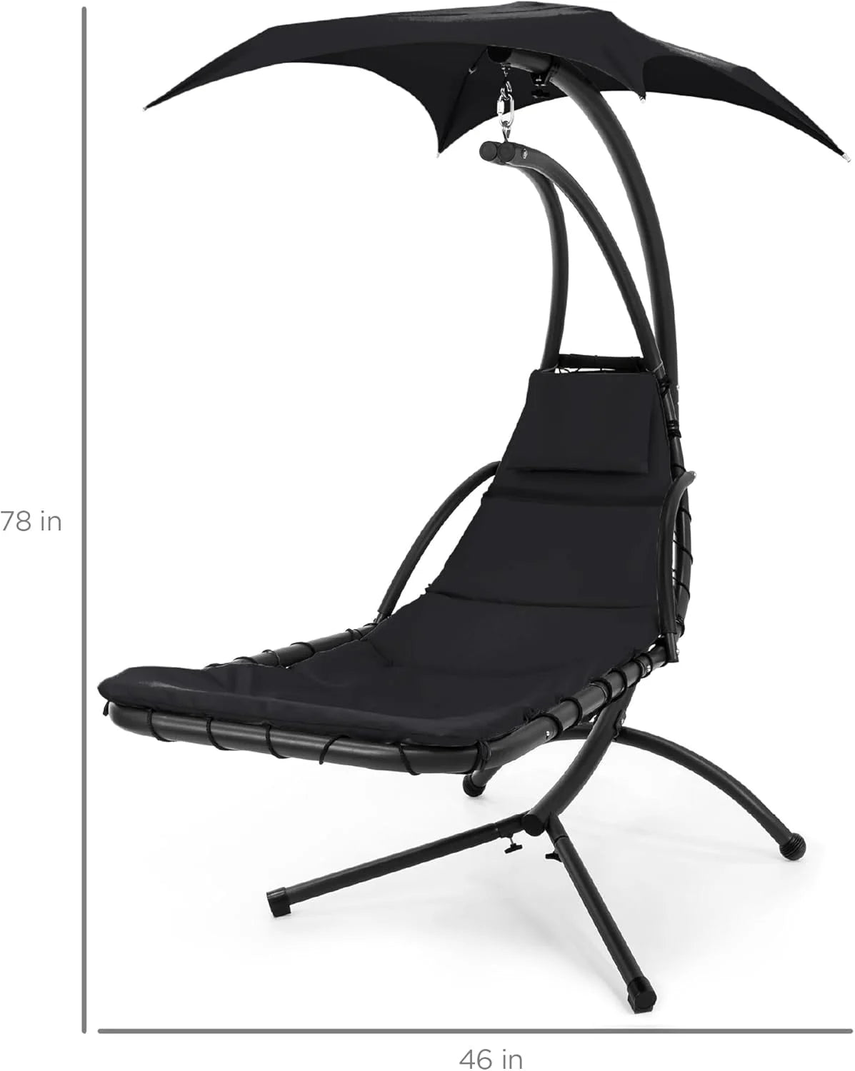 Chaise Longue Suspendue de Exterior Best Choice Products – Silla Balancín Curvada de Acero con Cojín Integrado y Toldo Desmontable – Gris Carbón