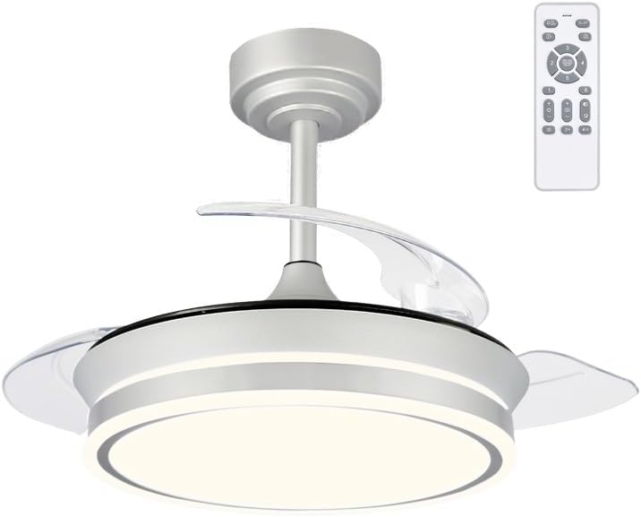 wonderlamp – Ventilador de Techo con Luz LED Pearl Mini, Aspas Retráctiles, Motor DC Muy Silencioso, 3 Temperaturas de Color Regulables, 46W, Blanco