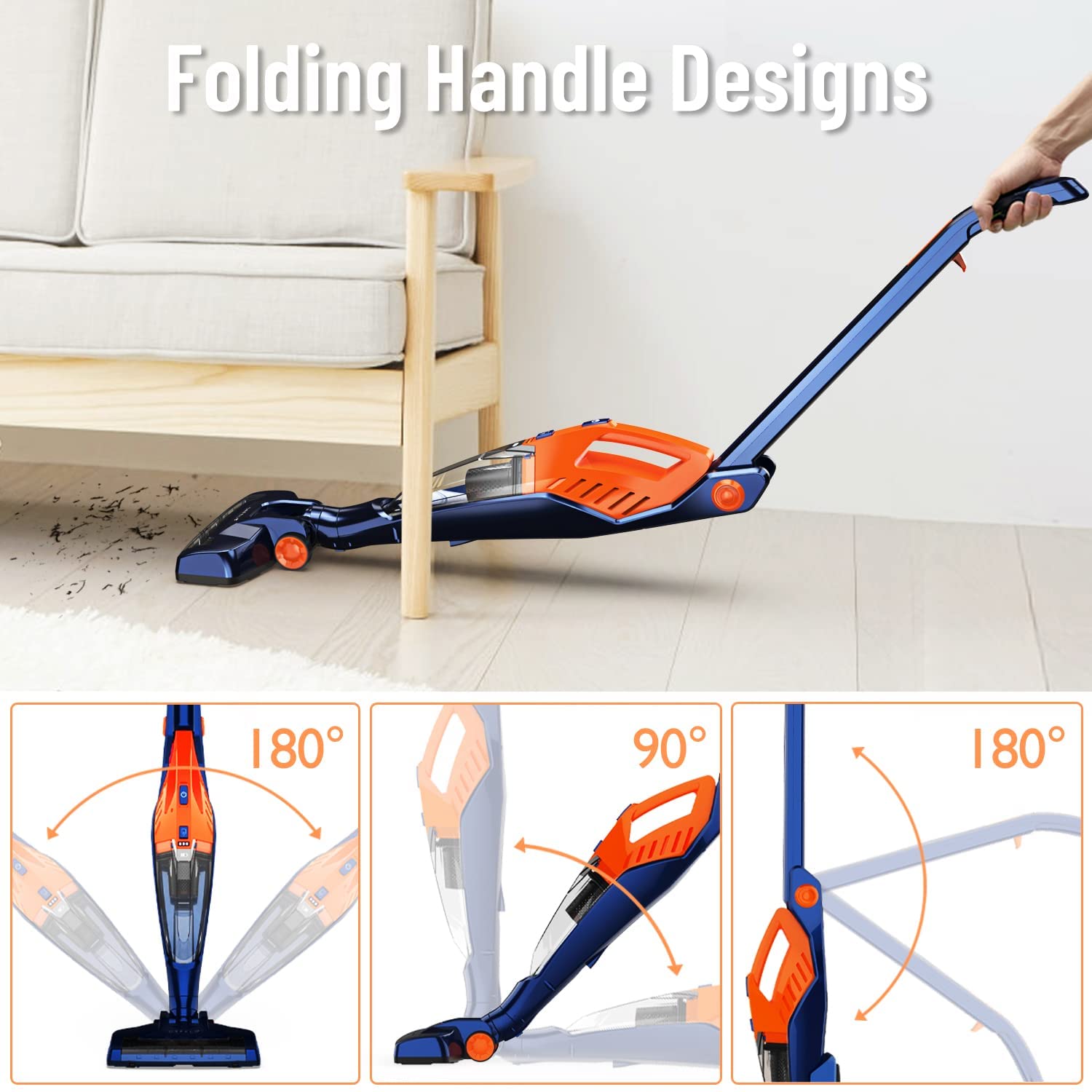 2025 Aspiradora Inalámbrica, ORFELD Stick Vacuum Cleaner 4 en 1 Ligera