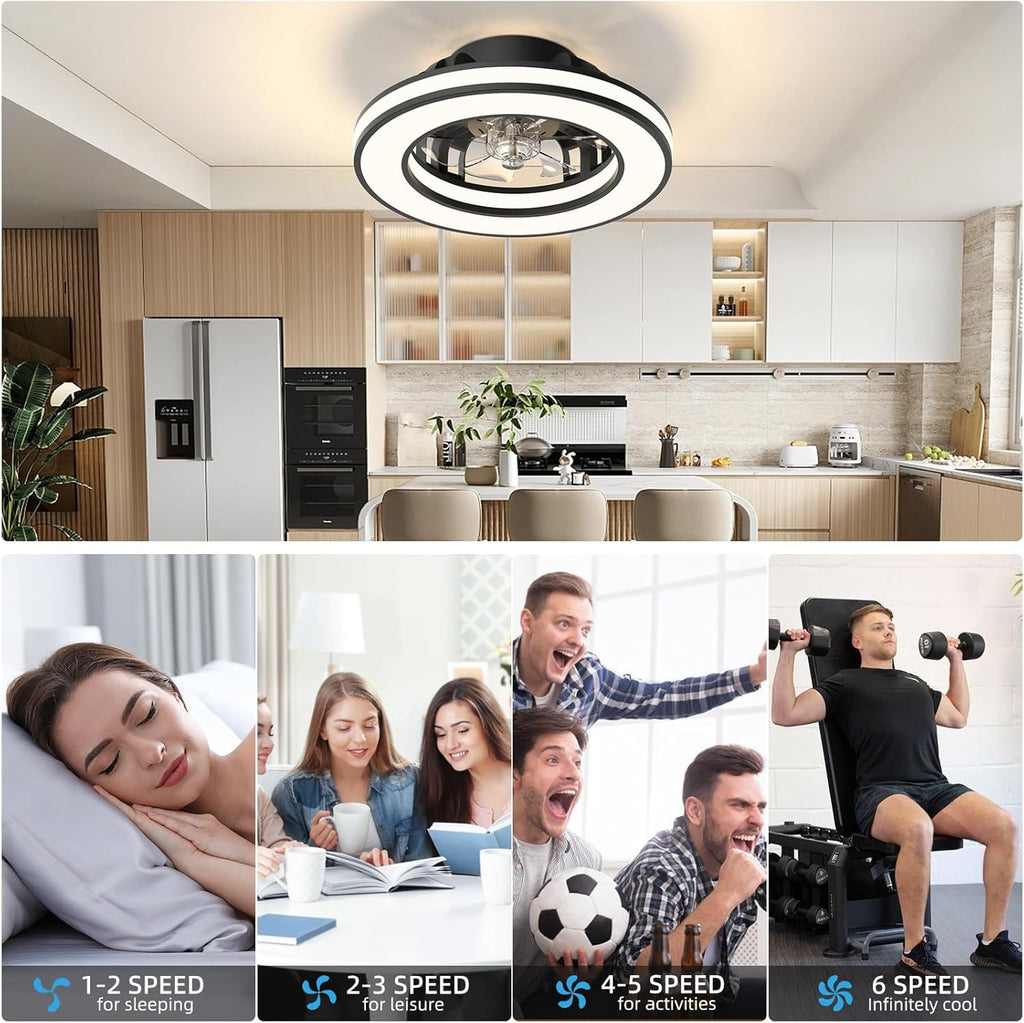 Ventilador de Techo con Luz 40.5 cm, Ventilador Silencioso de 20 W, Regulable 3000K-4000K-6500K, 6 Velocidades con Control Remoto, Temporizador, Memoria de Luz, Ventilador Reversible