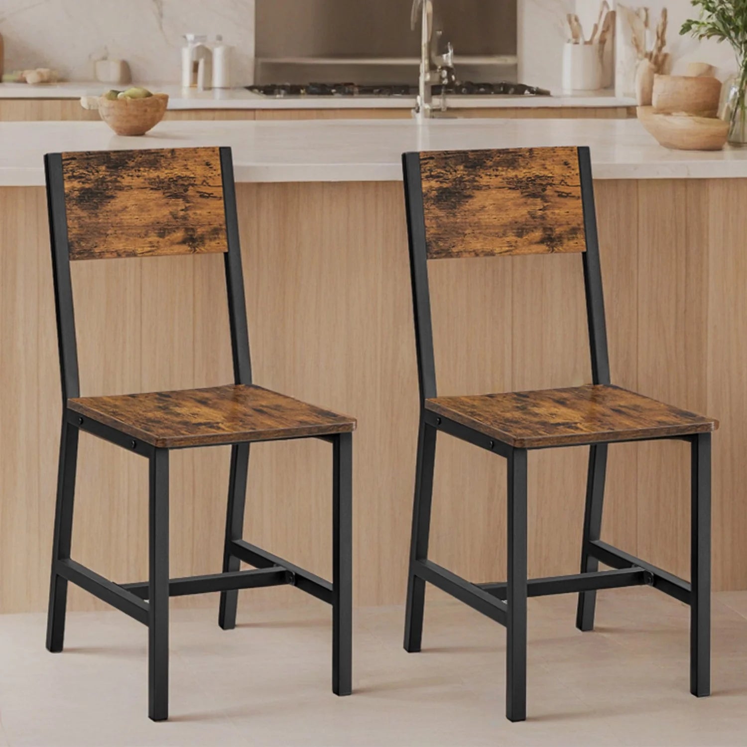 2025 Juego de 2 sillas de comedor VASAGLE con estructura de metal, estilo industrial, color marrón vintage y negro