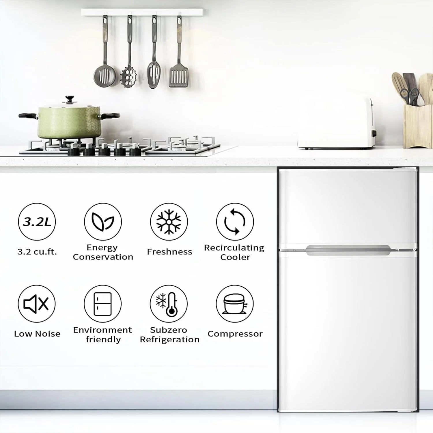 2025 Refrigerador compacto Antarctic Star con congelador separado, mini nevera de doble puerta, estantes ajustables y desmontables, estilo retro de acero inoxidable, para sala/cocina/dormitorio/oficina, 3,2 pies³, verde