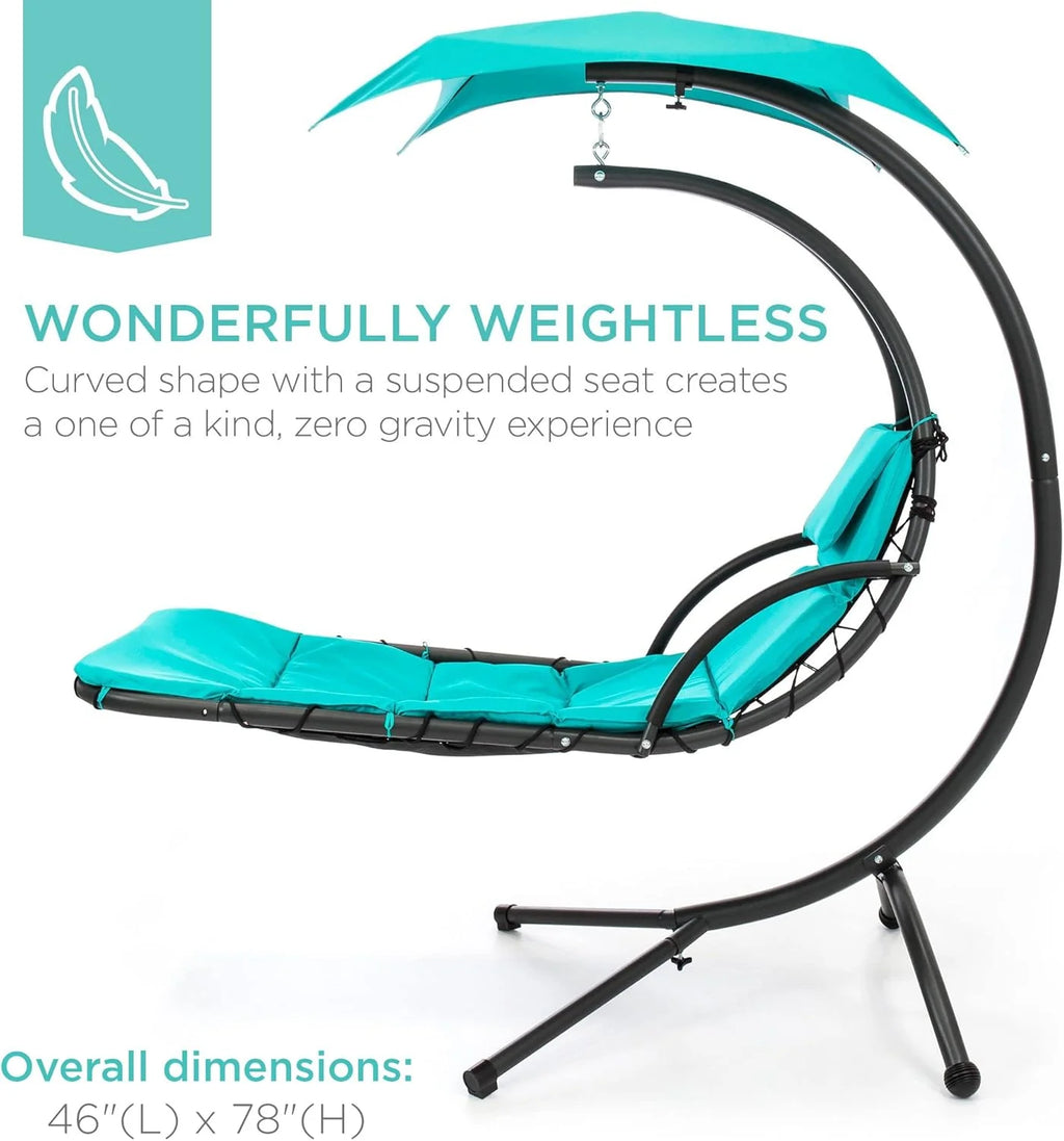 Chaise Longue Suspendue de Exterior Best Choice Products – Silla Balancín Curvada de Acero con Cojín Integrado y Toldo Desmontable – Gris Carbón